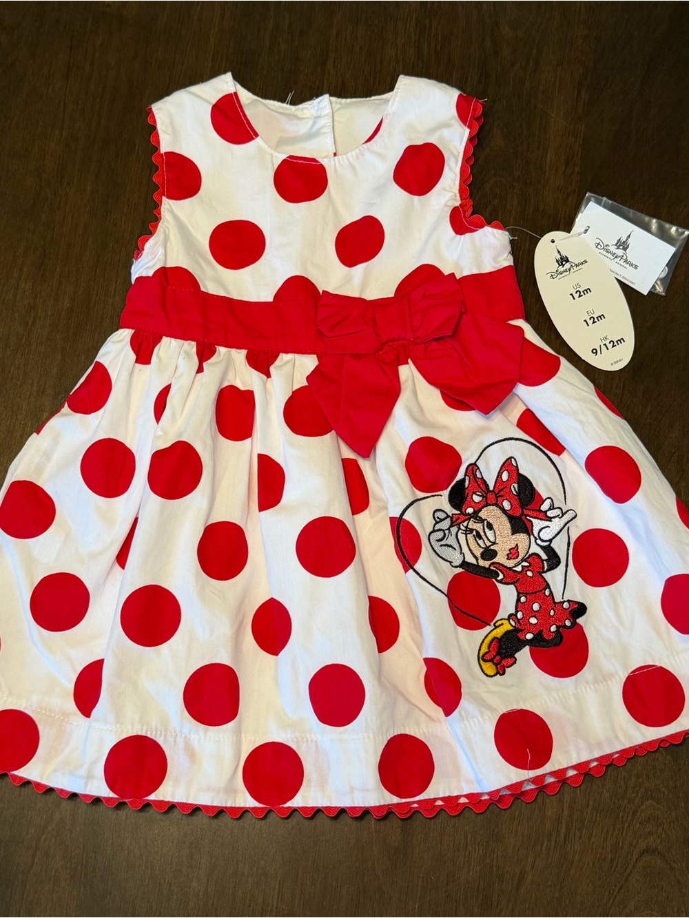 NWT Disney Parks White & Red Polka Dot Minnie Mouse Baby 12m Dress